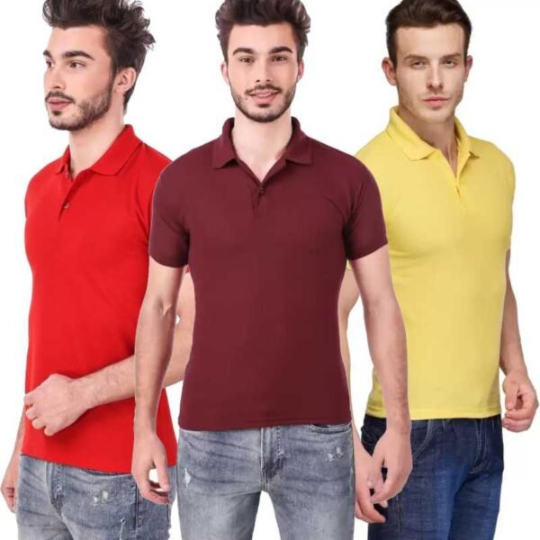 One-H Men's Polo Neck Short Sleeve Casual Tshirt Combo of Red, Maroon, Yellow colors (Pack of 3)
