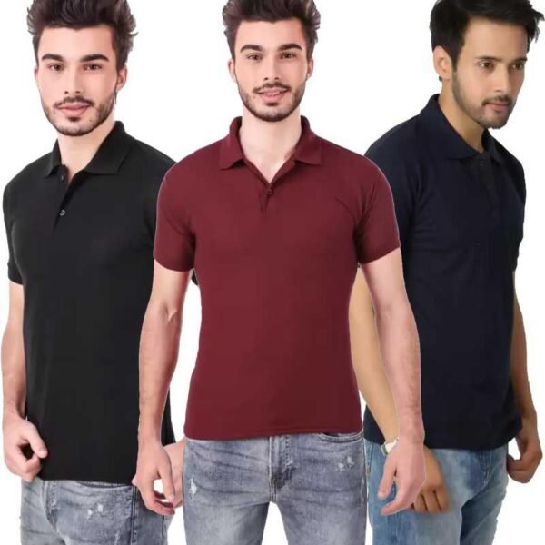 One-H Men's Polo Neck Short Sleeve Casual Tshirt Combo of Dark Blue, Maroon, Black colors (Pack of 3)