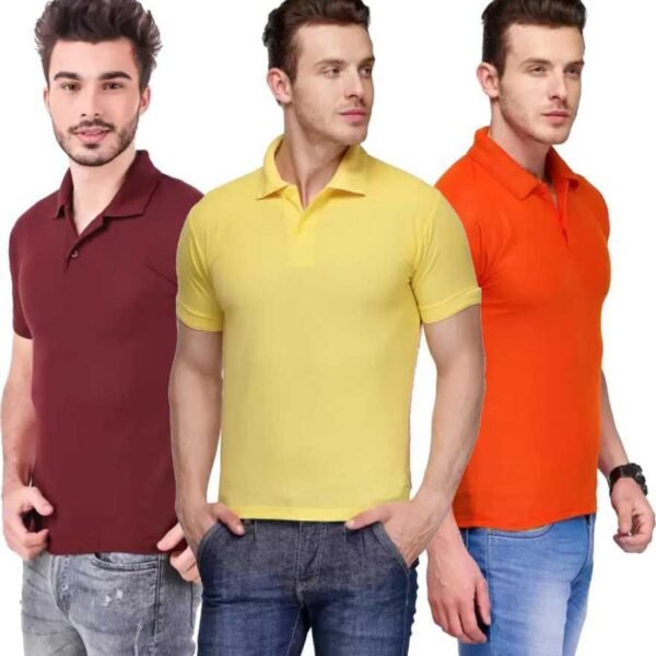 One-H Men's Polo Neck Short Sleeve Casual Tshirt Combo of Maroon, Orange, Yellow colors (Pack of 3)